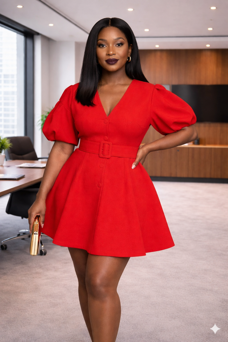 Afi Belted Puff-Sleeve Dress